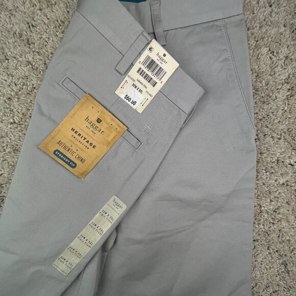 Haggar Pants 32x32 Authentic Chino Beige Gray Herotage Collection Straight Fit - Picture 1 of 10